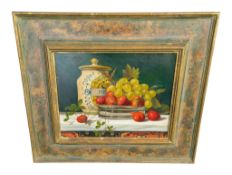JAMES SCRASE (BRITISH 20TH CENTURY) OIL PAINTING STILL LIFE STUDY OF FRUIT
