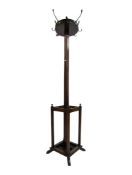 EARLY 20TH CENTURY SCHOOL / FACTORY OAK HALL STAND & UMBRELLA STAND