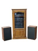 LATE 20TH CENTURY OAK DISPLAY CABINET W/ PIONEER STACKING SYSTEM & GOODMANS SPEAKERS