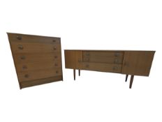 BRITISH MODERN DESIGN - VINTAGE MATCHING CHEST OF DRAWERS & SIDEBOARD
