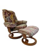 EKORNES STRESSLESS ARMCHAIR & FOOTSTOOL - KILIM UPHOLSTERY