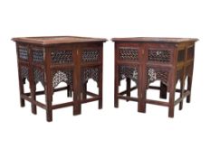PAIR OF VINTAGE INLAID PIERCED MOROCCAN HARDWOOD FOLDING TABLES