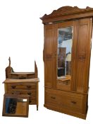LATE 19TH / EARLY 20TH CENTURY SATIN WALNUT WARDROBE & DRESSING CHEST