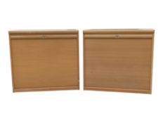 TWO LATE 20TH CENTURY TEAK VENEER ROLL FRONT FILING CUPBOARDS / CABINETS