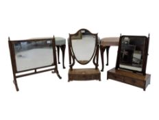 THREE MAHOGANY FOOTSTOOLS & 19TH CENTURY TOILET DRESSING MIRRORS