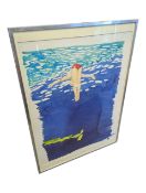 CONTEMPORARY PRINT DEPICTING DIVER ENTERING WATER - SIGNED