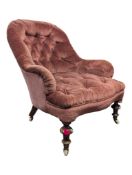 VICTORIAN 19TH CENTURY MAHOGANY BUTTON BACKED ARMCHAIR