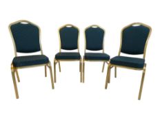 FOUR LATE 20TH CENTURY GREEN & GILT METAL FRAME BANQUET DINING CHAIRS