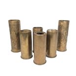 COLLECTION OF BRASS ENGINE STARTING CARTRIDGES & TRENCH ART SHELLS