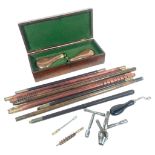 TWO MUSKET POWDER FLASKS & CLEANING RODS