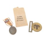 WWII SECOND WORLD WAR GERMAN WEST WALL MEDAL & BELT BUCKLE