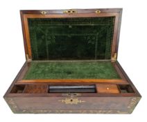 19TH CENTURY FLAME MAHOGANY & BRASS INLAID DESK WRITING SLOPE