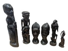 TRIBAL ART - SIX 20TH CENTURY CARVED HARDWOOD AFRICAN FIGURES