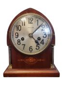 L COURLANDER - EDWARDIAN MAHOGANY INLAID MANTEL CLOCK