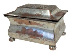 EARLY 20TH CENTURY SILVER ON COPPER ENGLISH TEA CADDY