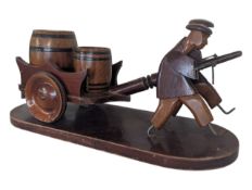 1930S EARLY 20TH CENTURY WOODEN MODEL OF CHINESE WORKERS PULLING A CART