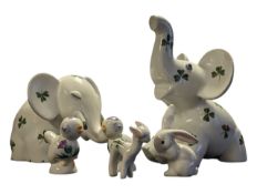 PLICHTA / WEMYSS - TWO VINTAGE CHINA SHAMROCK ELEPHANT FIGURINES