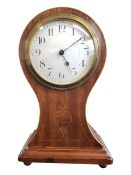 EDWARDIAN MAHOGANY & BOXWOOD INLAID BALLOON MANTEL CLOCK