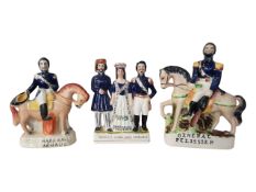 THREE 19TH CENTURY VICTORIAN STAFFORDSHIRE EARTHENWARE FLATBACK FIGURES