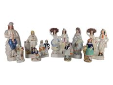 COLLECTION OF NINE 19TH CENTURY VICTORIAN STAFFORDSHIRE EARTHENWARE FLATBACK FIGURES