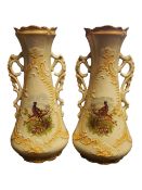 PAIR OF EARLY 20TH CENTURY IRONSTONE CHINA TWIN HANDLED VASES