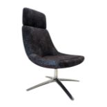 BRITISH CONTEMPORARY DESIGN - TURQUOISE & VELVET UPHOLSTERED SWIVEL LOUNGE CHAIR