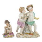 MEISSEN Amorettengruppe und kleine Amorette, 1. Wahl, vor 1924.