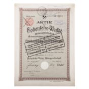 Aktie der Hohenlohe-Werke AG, 1905,