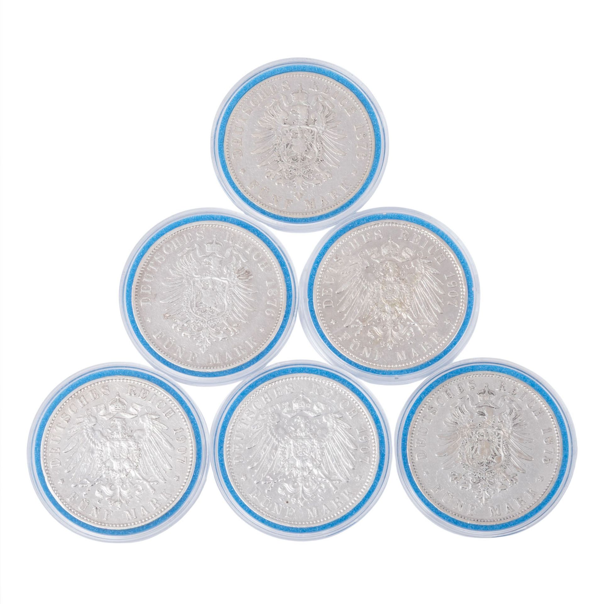 5 Mark Silberstücke aus dem Dt. Kaiserreich in einem kl. Koffer. Über 50 Stück. - Bild 3 aus 5