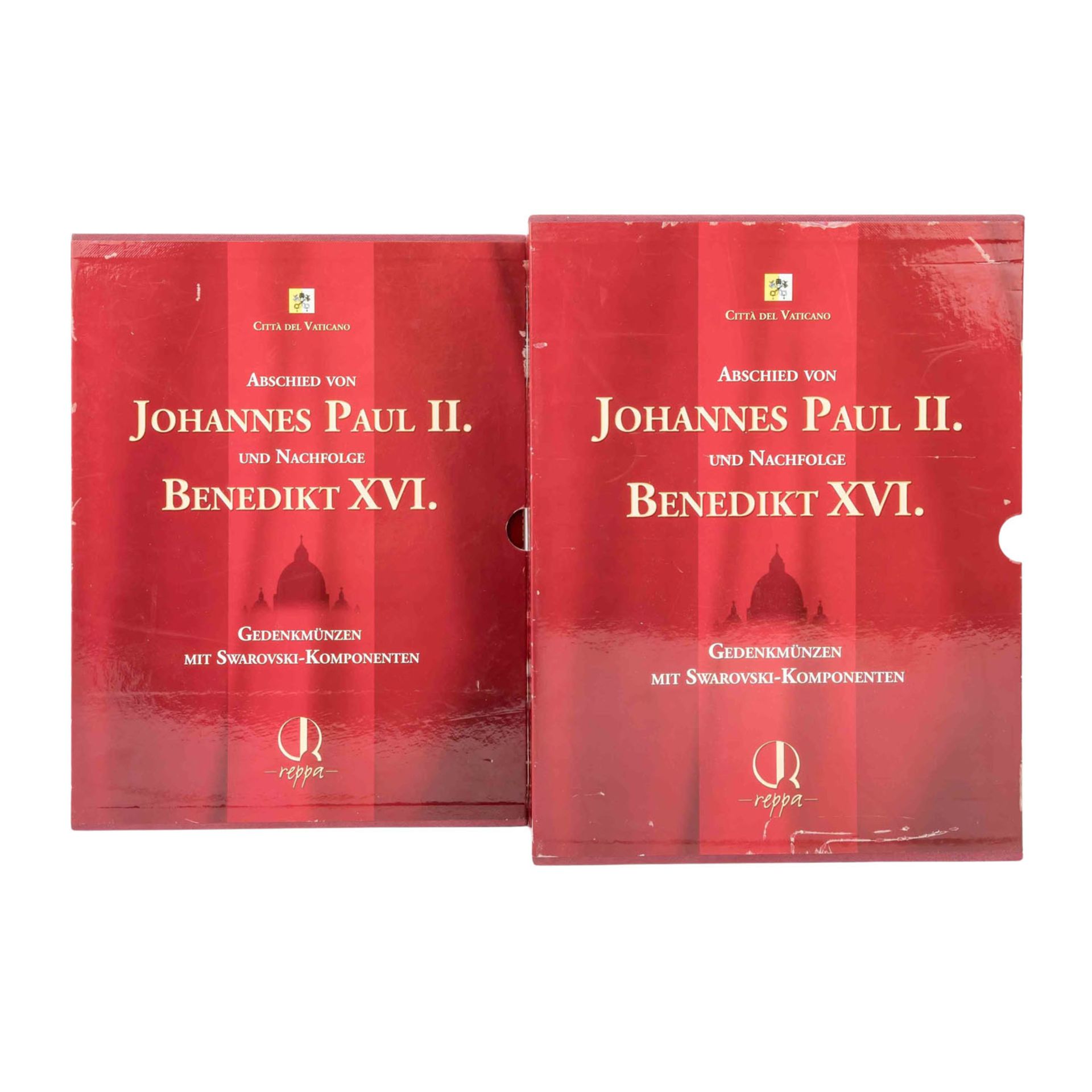 Silbergedenkmünzen zum Abschied von Johannes Paul II. und Nachfolge Benedikt XVI. mit Swarovski-Stei - Bild 3 aus 5