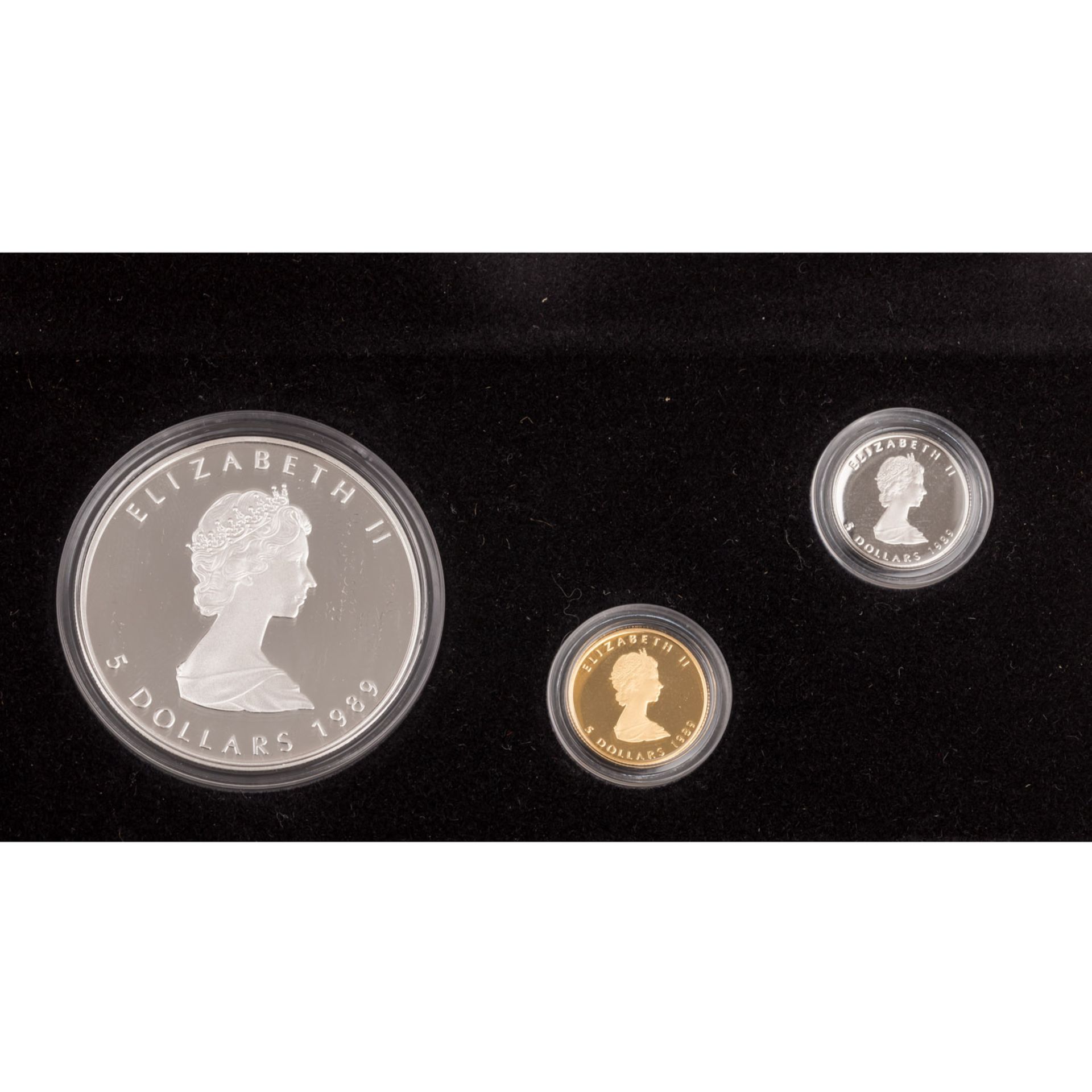 Kanada - Elisabeth II. 3-tlg. Maple Leaf Set mit Silber, Gold und Platin 1989 PP - Bild 3 aus 3