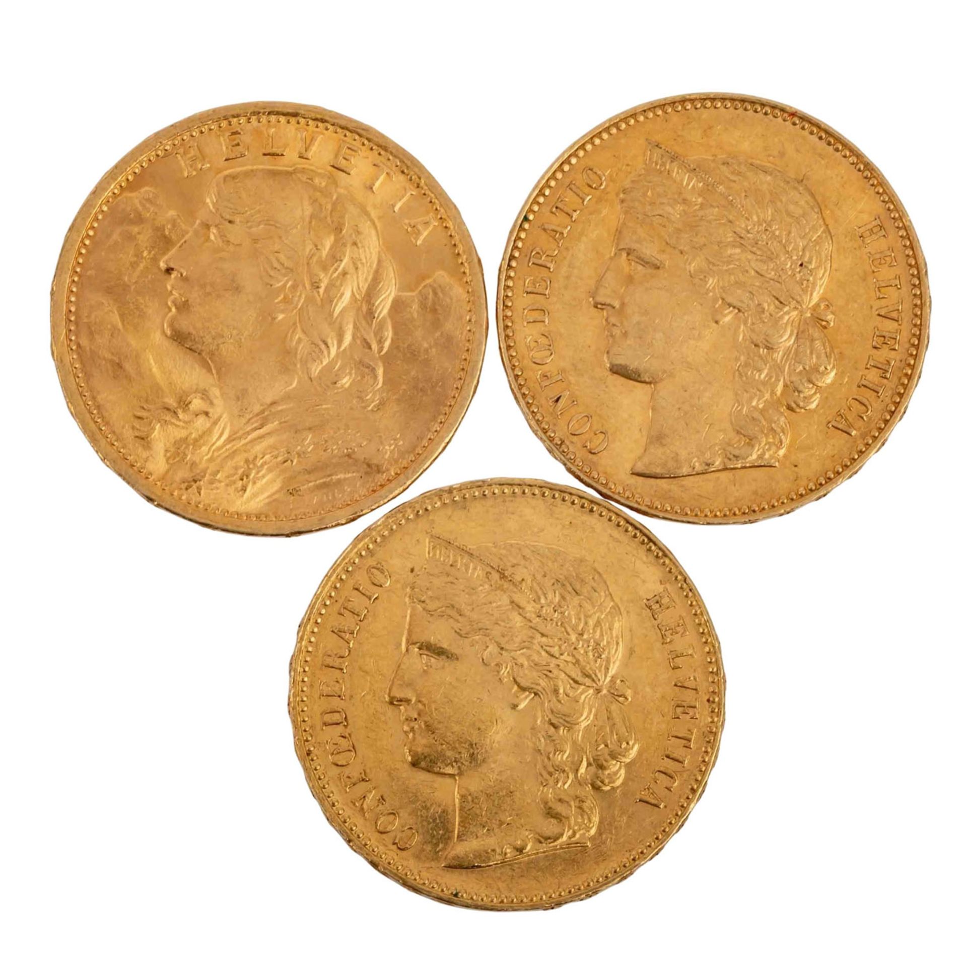 Schweiz/GOLDlot 3x 20 Franken insg. 17,4g Au fein, - Bild 2 aus 2