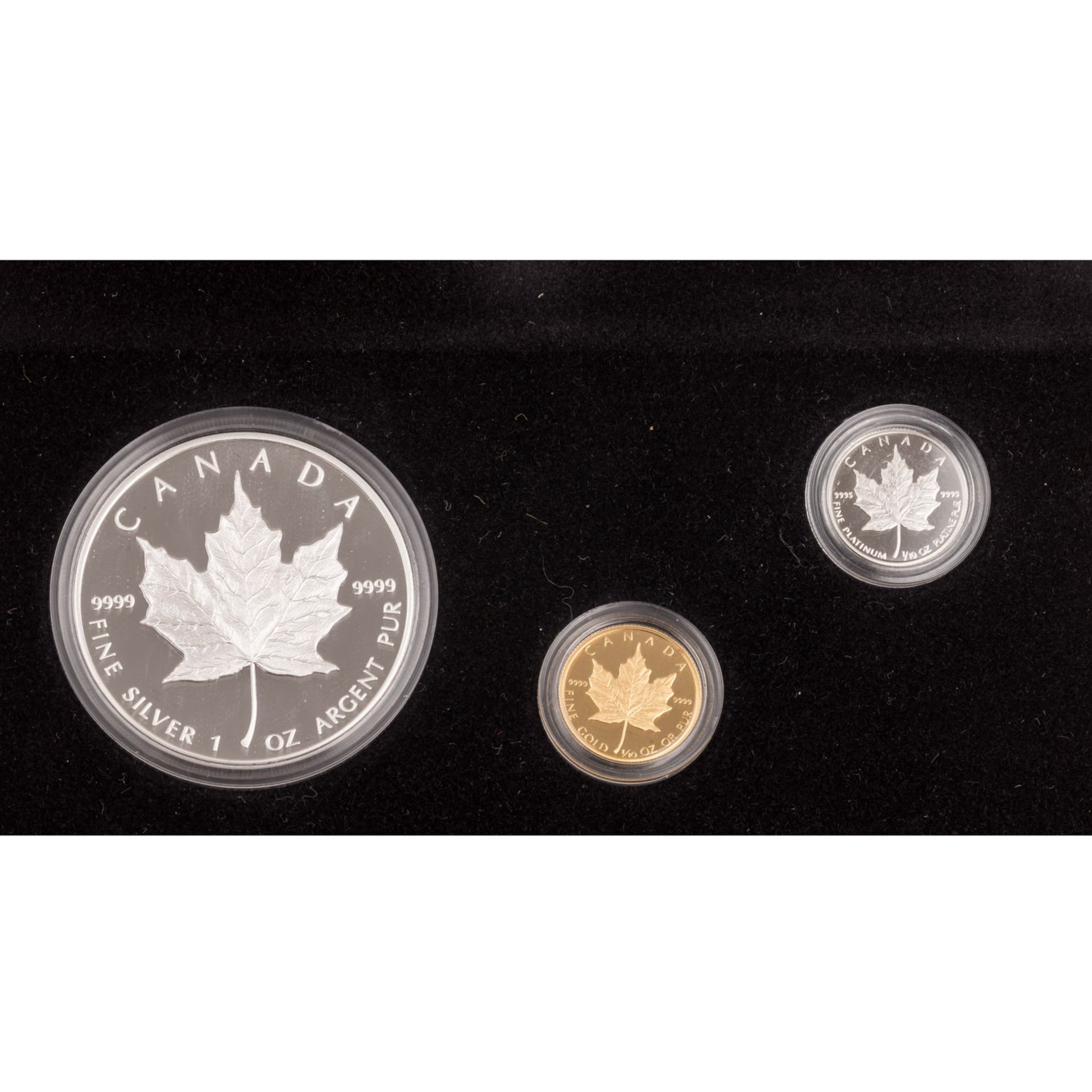 Kanada - Elisabeth II. 3-tlg. Maple Leaf Set mit Silber, Gold und Platin 1989 PP - Bild 2 aus 3
