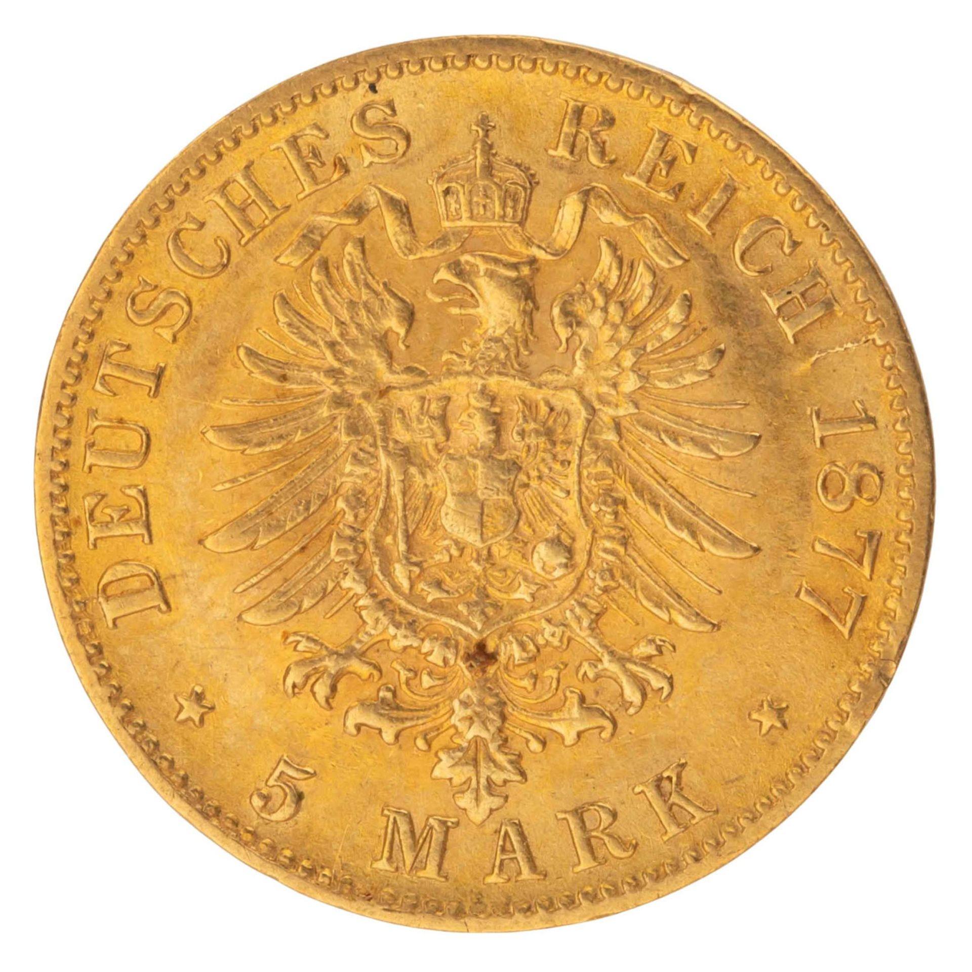 Dt. Kaiserreich, Baden - Friedrich I. (1852-1907), 5 Mark 1877 - Bild 2 aus 2