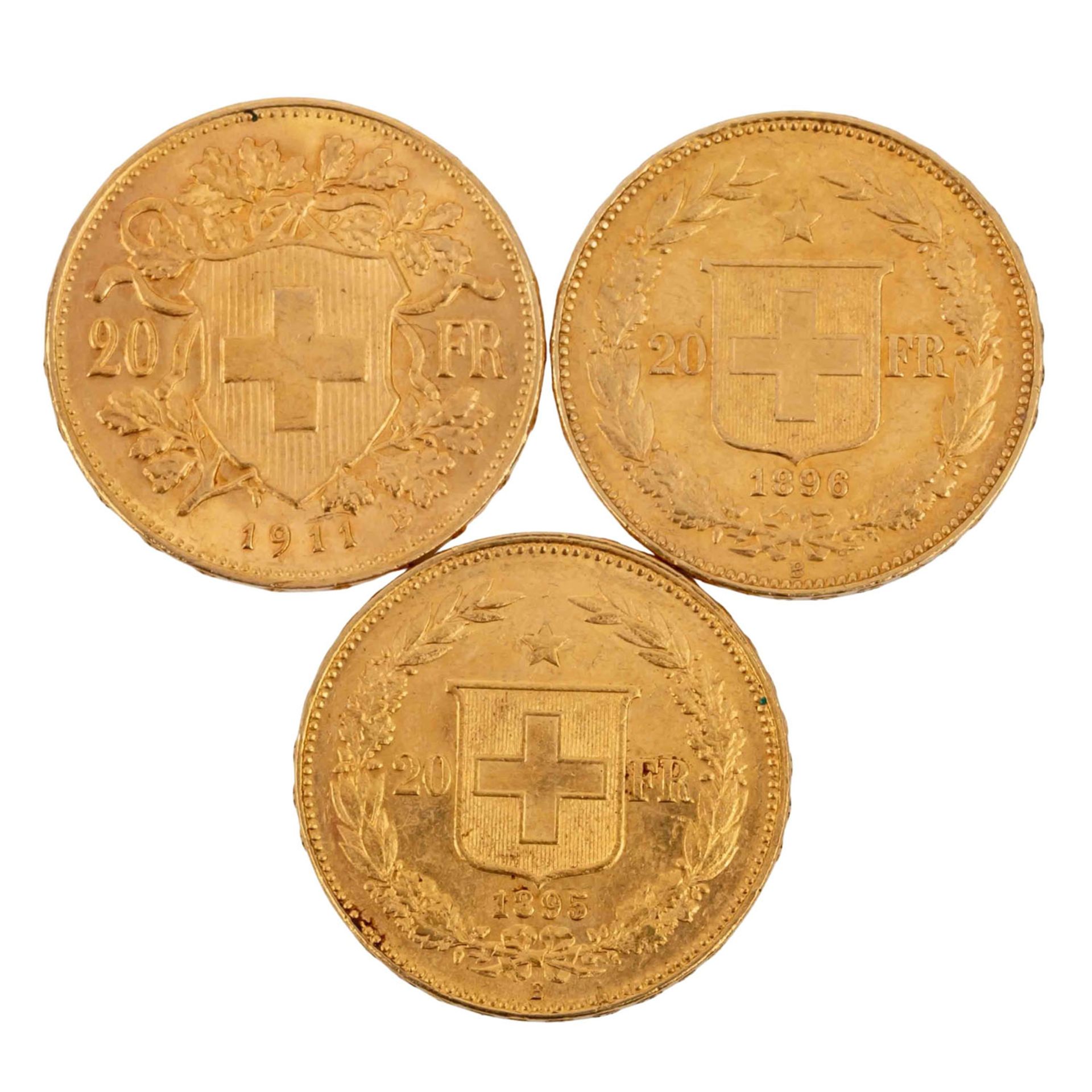 Schweiz/GOLDlot 3x 20 Franken insg. 17,4g Au fein,
