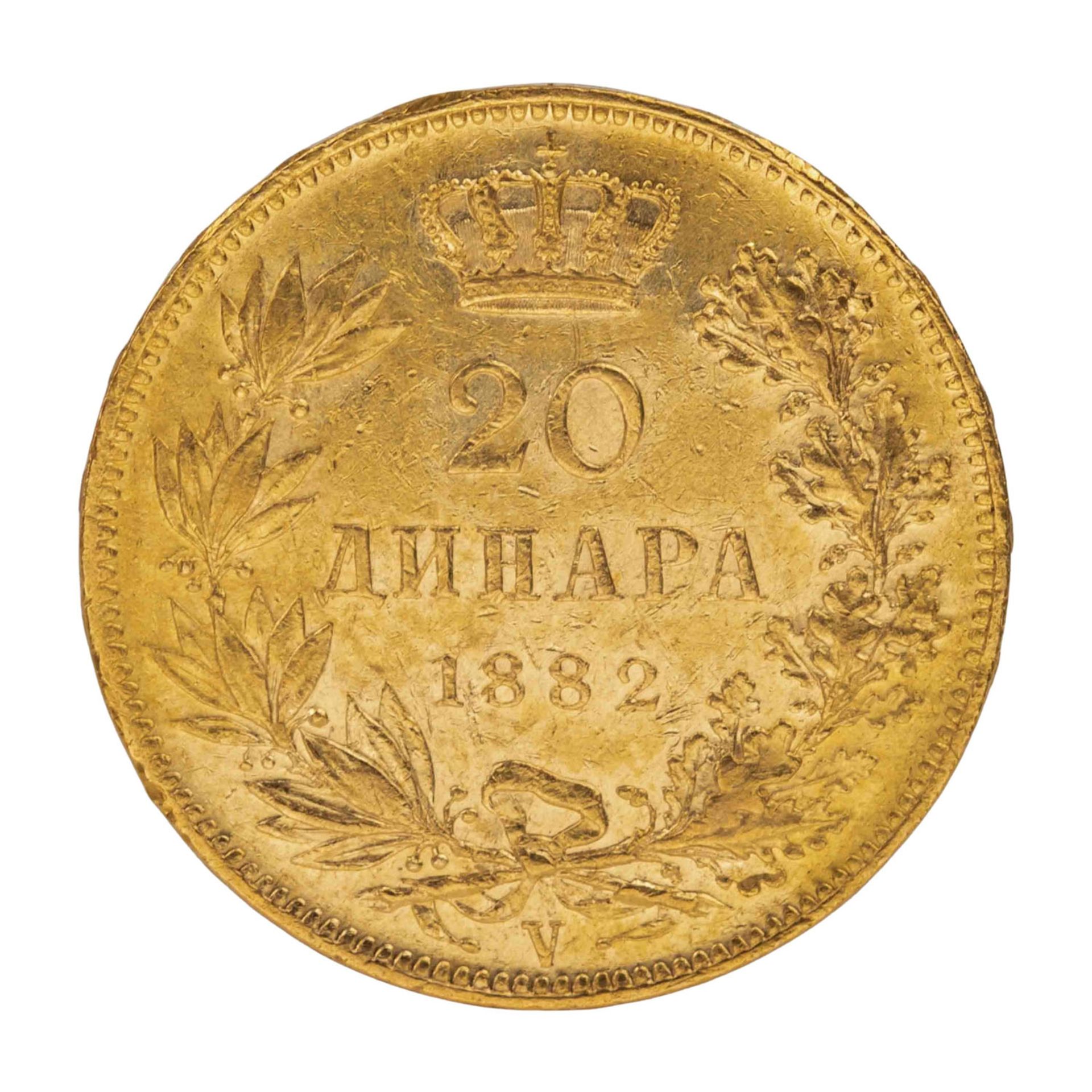 Serbien /GOLD - Milan I. Obrenovic, 20 Dinara 1882-V - Bild 2 aus 2
