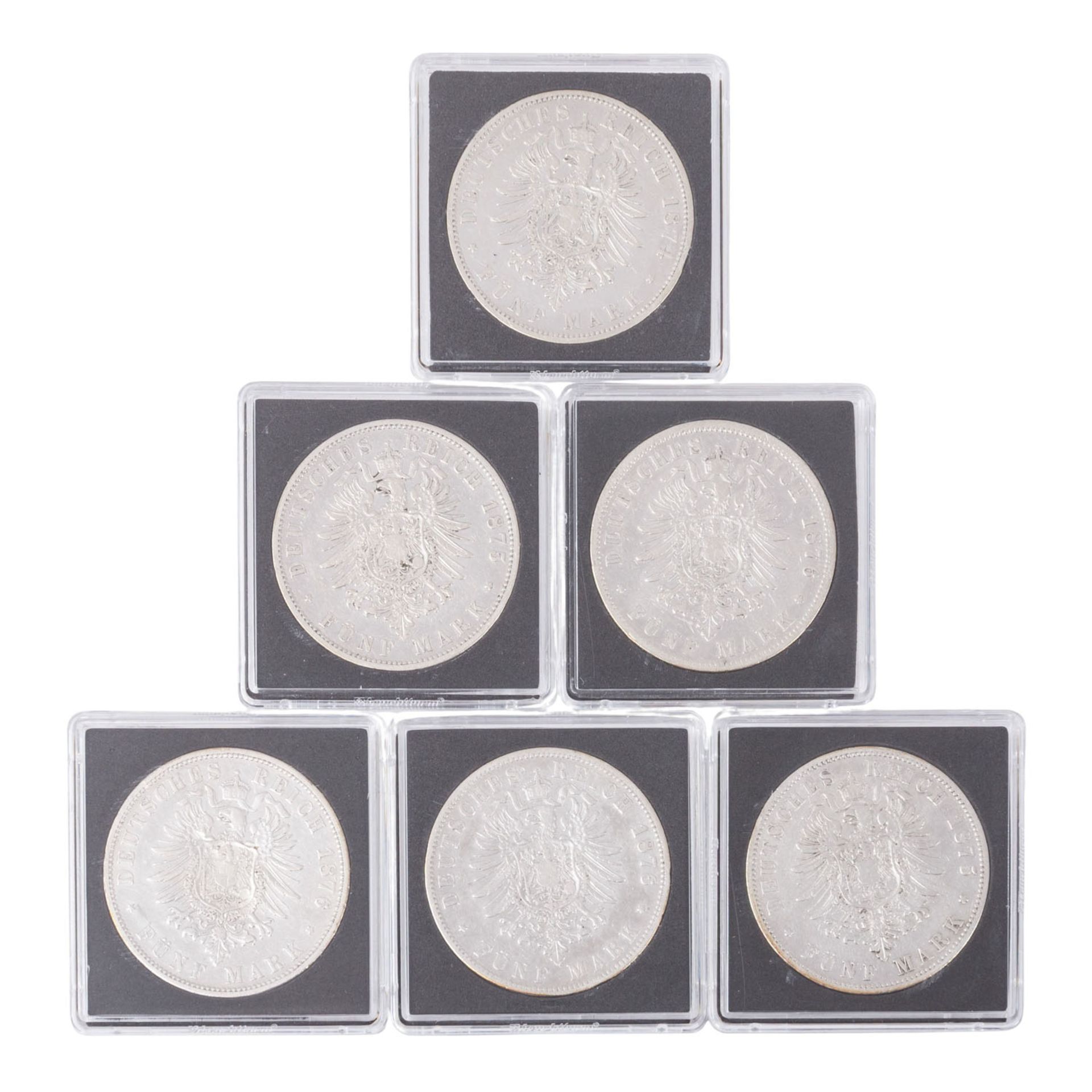 5 Mark Silberstücke aus dem Dt. Kaiserreich in einem kl. Koffer. Über 50 Stück. - Bild 5 aus 5