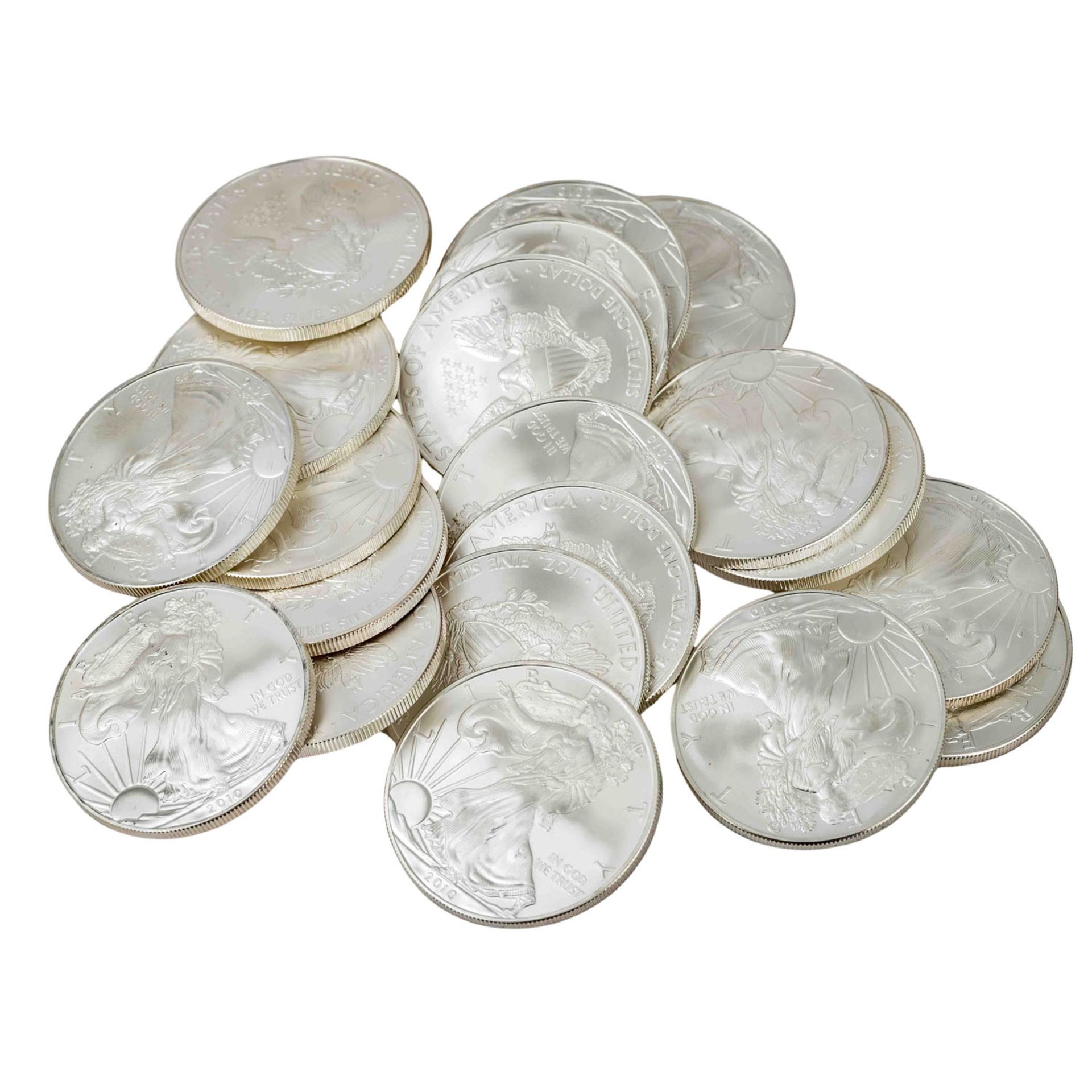 Konvolut aus 75 Silberunzen mit insgesamt ca. 2,3 kg Feinsilber,  - Bild 5 aus 7