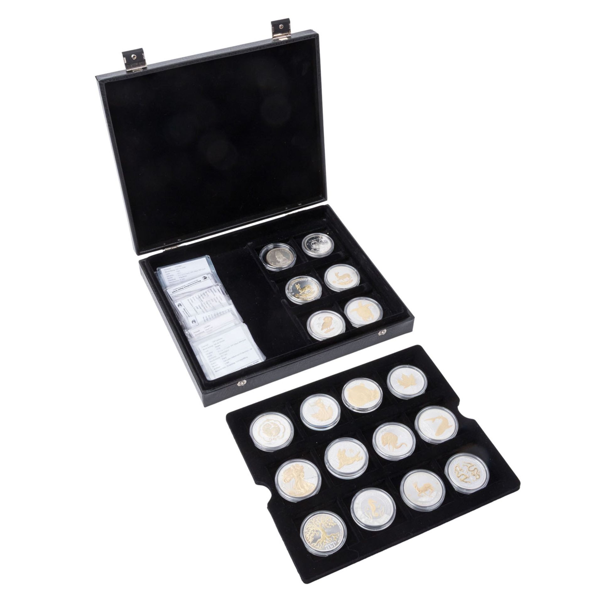 Teilvergoldete Silberunzen aus aller Welt. 16 Stück.