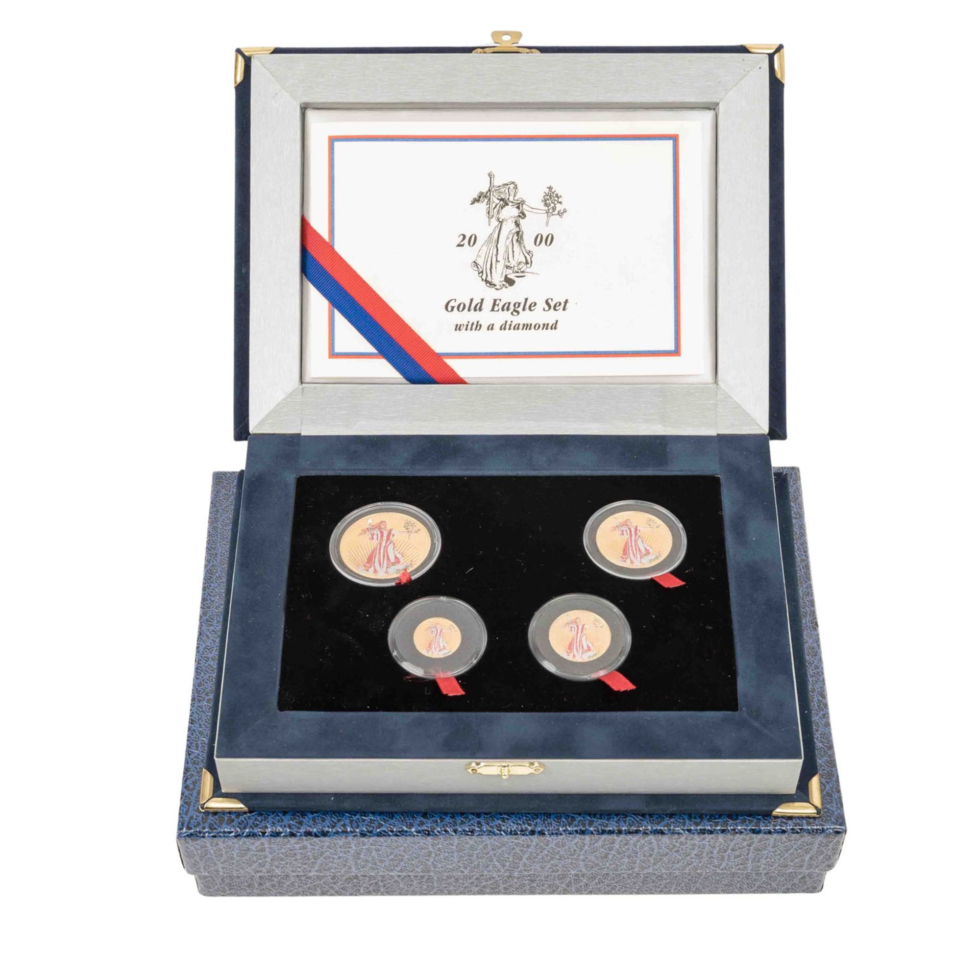 USA /4-tlg. GOLDSet - Gold Eagle mit Diamanten 2000