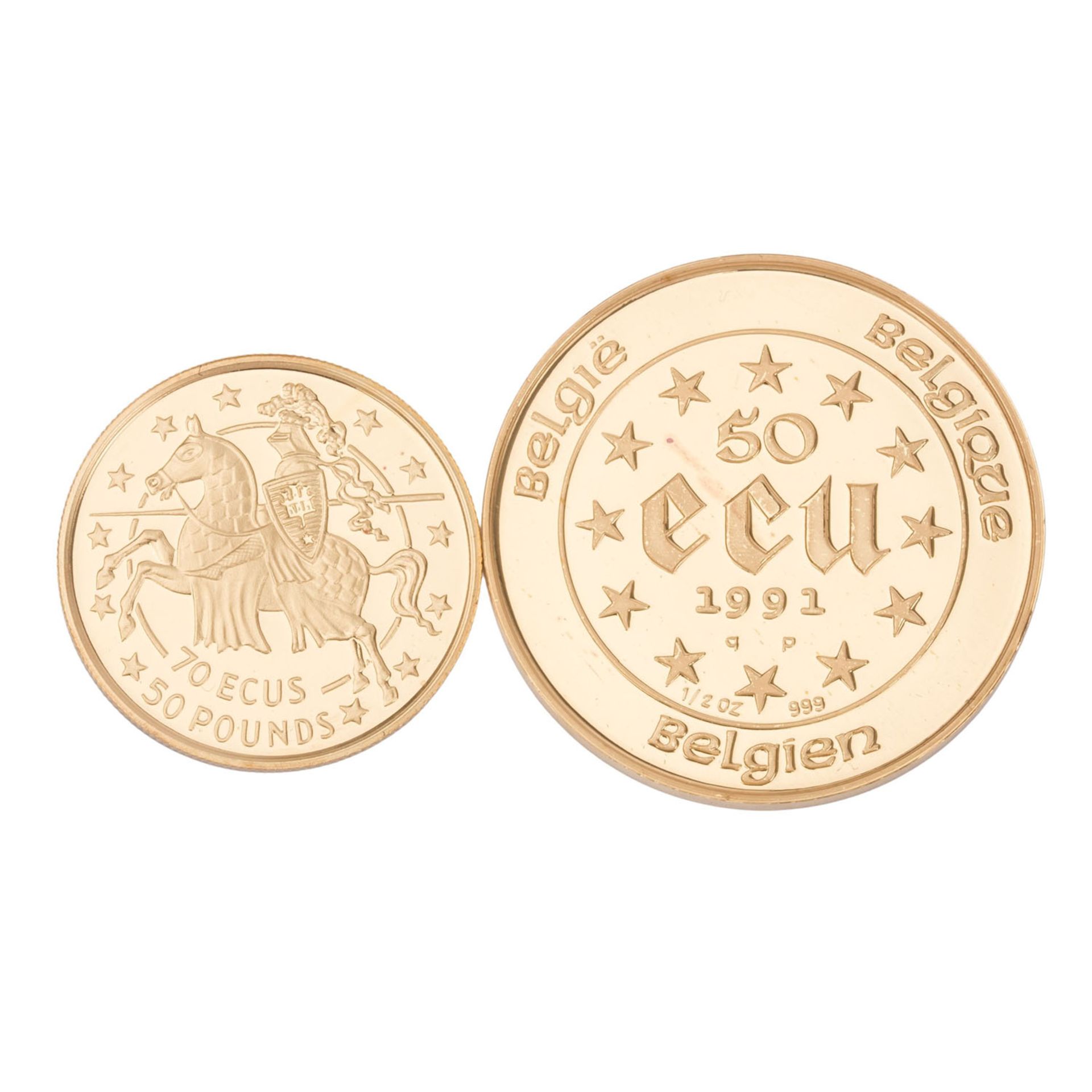 GOLD - 2 x ECU Münzen, insg. ca. 21,76g Feingold, - Bild 2 aus 2