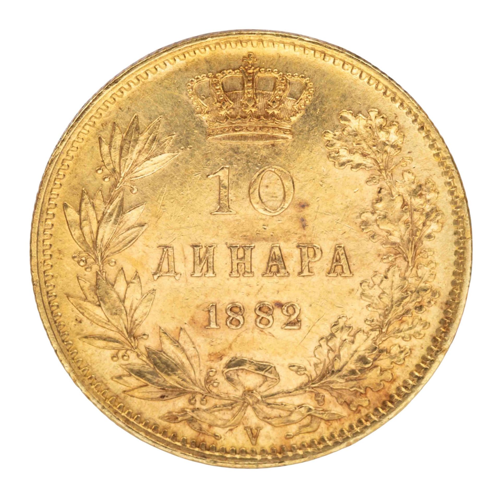 Serbien /GOLD - Milan I. Obrenovic, 10 Dinara 1882-V - Bild 2 aus 2