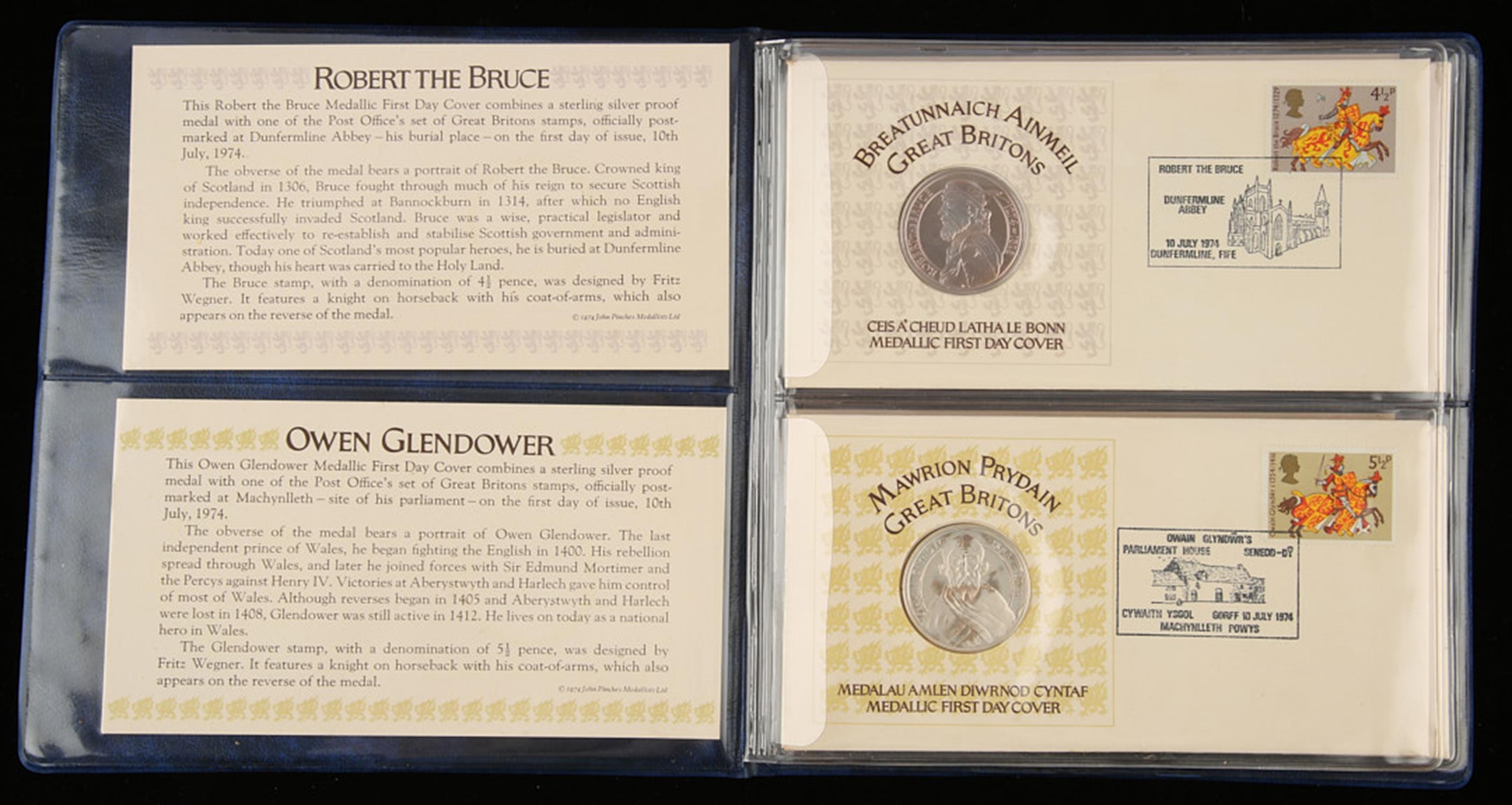 Eight (8) Great Britain Silver coin covers all in display cases. Four ...