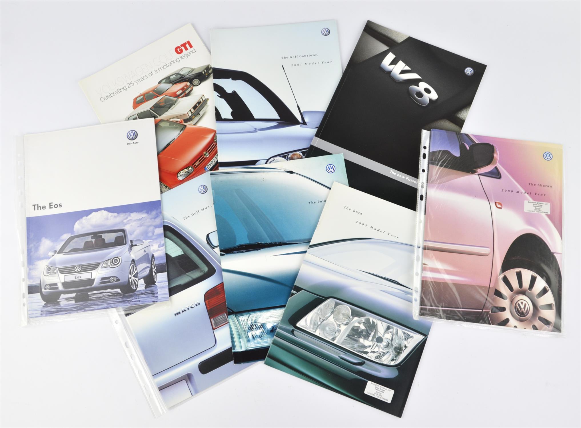 A collection of 8 Volkswagen main dealer brochures to include: Volkswagen Golf GTI,