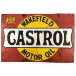 Original Wakefield Castrol Motor Oil Enamel Sign "By Appointment to his Majesty The King" Circa