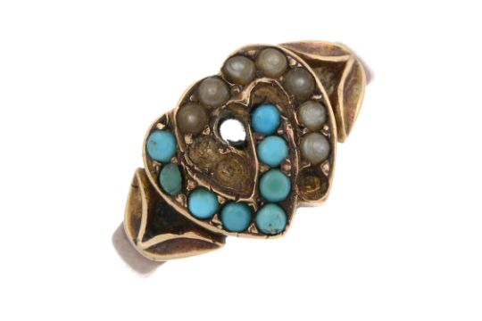 Victorian 15ct turquoise & split pearl ring, AF - Image 1 of 2