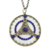 Early 20th c enamel pendant & chain, Marius Hammer