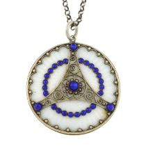 Early 20th c enamel pendant & chain, Marius Hammer