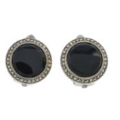 Mid 20th century onyx & marcasite clip earrings