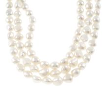 Baroque cultured pearl three-row necklace